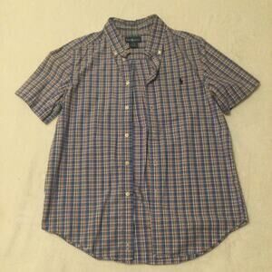 Ralph Lauren Blue Plaid Button Down Shirt Boys Size Large 14-16